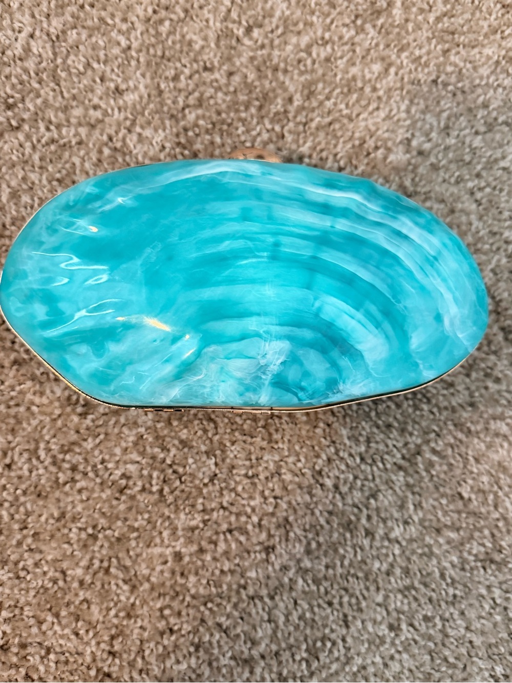 Turquoise Blue Acrylic Shell Minaudiere Clutch Gold Hardware